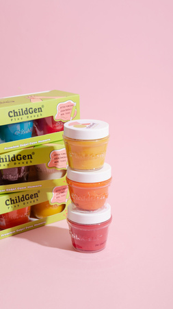 ChildGen, Naturalna ciastolina w słoiczkach - zestaw TRIO: Żółty, Różowy, Pomarańczowy