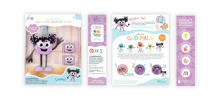 Glo Pals, Postać do kąpieli Lumi - zestaw z dwiema kostkami sensorycznymi świecącymi w wodzie