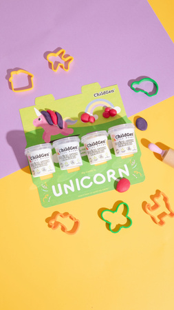 ChildGen, Naturalna ciastolina w eko-kubkach - zestaw 4 kolorów: biały, różowy, fioletowy, żółty