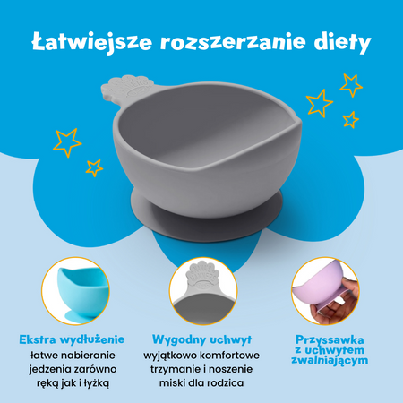 Nana's Manners GREY Miska silikonowa z przyssawką i uchwytem