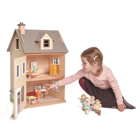 Drewniany trzypiętrowy domek dla lalek z wyposażeniem, Tender Leaf Toys
