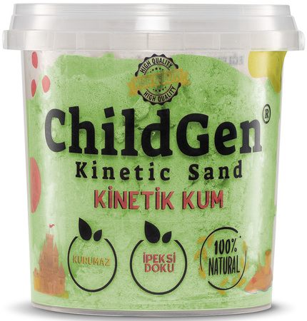 ChildGen, Piasek kinetyczny z foremką, 100% naturalny, 500g, kolor ZIELONY, zapach brzoskwiniowy