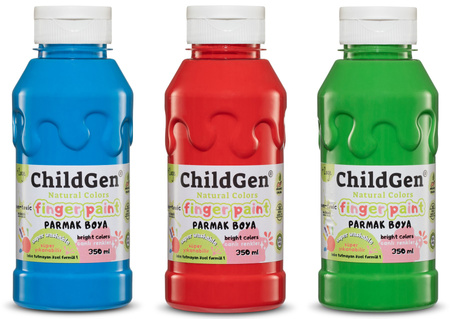 ChildGen, Łatwo zmywalne farby do malowania palcami, NIEBIESKA-CZERWONA-ZIELONA, 3x350ml